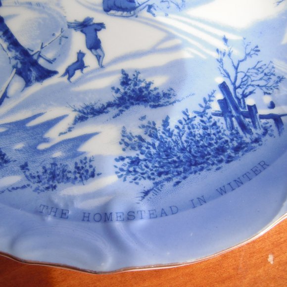 Vintage 2 Plates Currier & Ives Winter Scenes Blue-White Home Wall Decor Japan - Picture 11 of 11